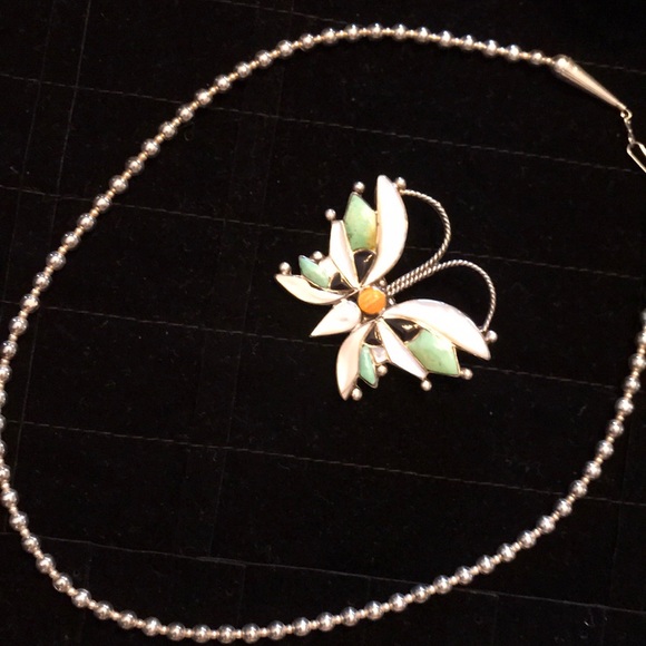 Sterling silver turquoise Mother of pearl necklace - Picture 8 of 8